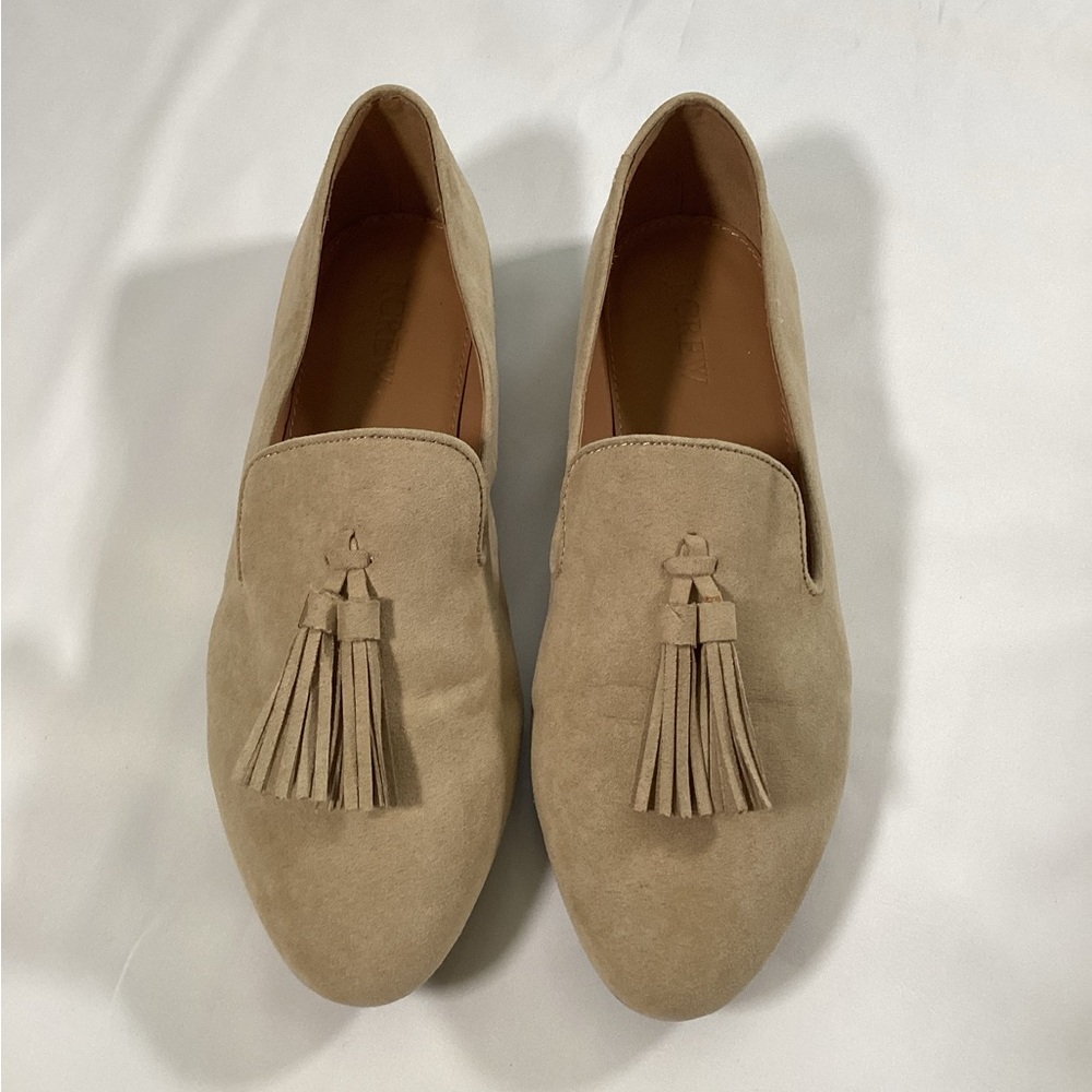 J.Crew Faux Suede Tassel Loafers Size 7 1/2 Light Khaki